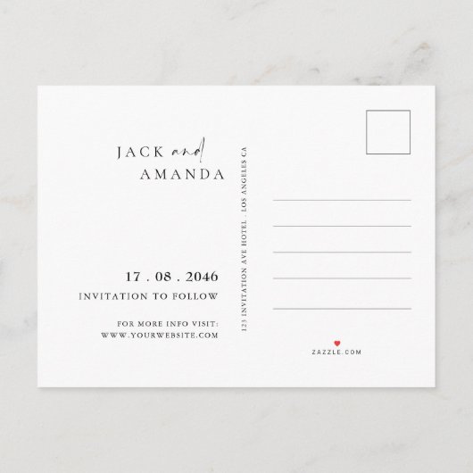 Eenvoudige foto bruiloft opslaan van de datum brie aankondigingskaart (Achterkant)