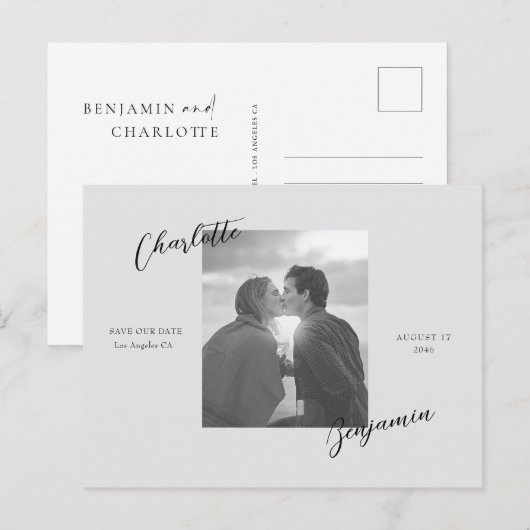 Eenvoudige foto bruiloft opslaan van de datum brie aankondigingskaart (Voorkant / Achterkant)