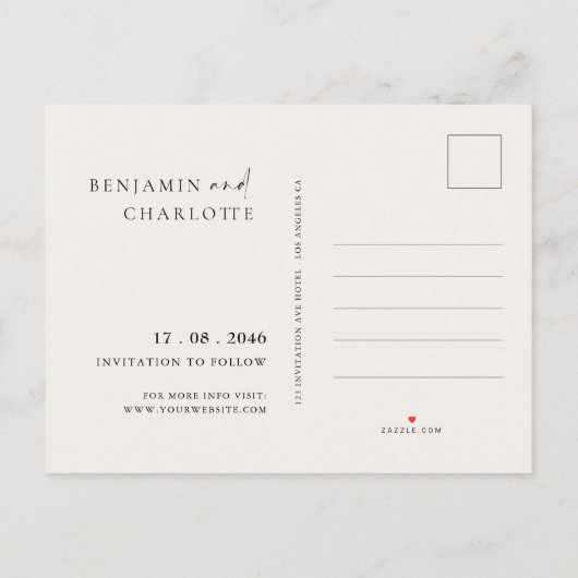 Eenvoudige foto bruiloft opslaan van de datum brie aankondigingskaart (Achterkant)