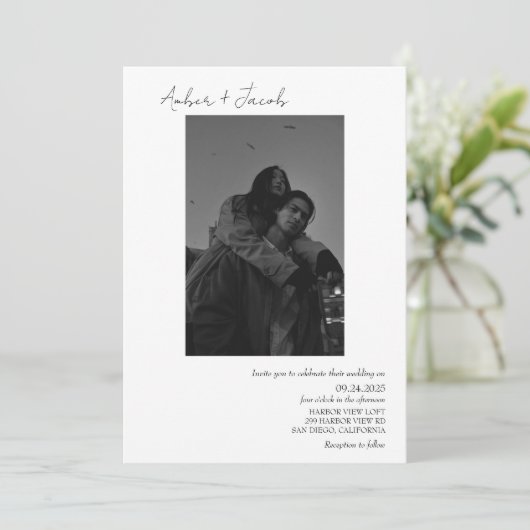 Eenvoudige foto bruiloft uitnodiging 001 (Staand voorkant)