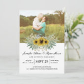 Eenvoudige foto bruiloft zonnebloemen 2 kaart (Staand voorkant)