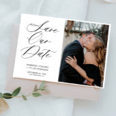 Eenvoudige foto-chic elegant script bruiloft save the date