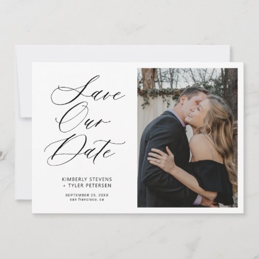 Eenvoudige foto-chic elegant script bruiloft save the date (Voorkant)