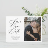 Eenvoudige foto-chic elegant script bruiloft save the date (Staand voorkant)