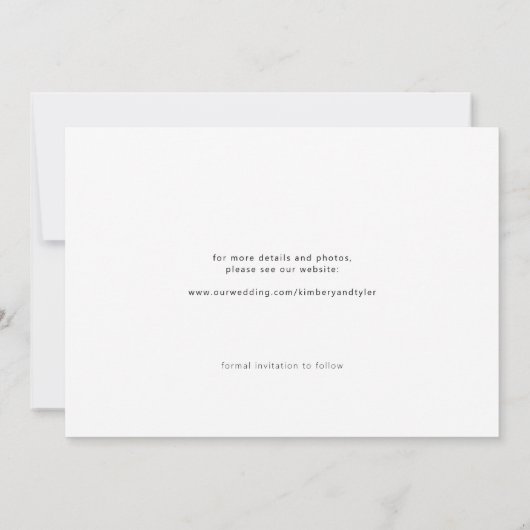 Eenvoudige foto-chic elegant script bruiloft save the date (Achterkant)