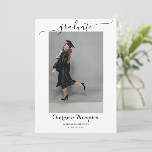 Eenvoudige foto Collage Black en White Afstuderen Kaart (Staand voorkant)