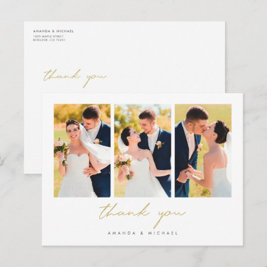 Eenvoudige foto collage bruiloft dank u Briefkaart (Voorkant / Achterkant)