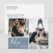 Eenvoudige foto collage bruiloft stoffig blauw dan briefkaart (Voorkant / Achterkant)