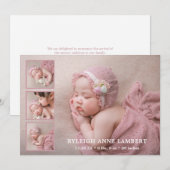 Eenvoudige foto Collage Pink Girl Birth Aankondiging (Voorkant / Achterkant)