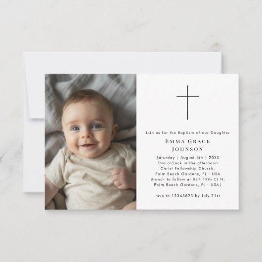 Eenvoudige foto doop uitnodiging voor jongens en m (Voorkant)