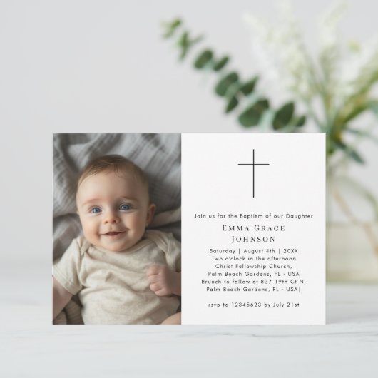 Eenvoudige foto doop uitnodiging voor jongens en m (Staand voorkant)