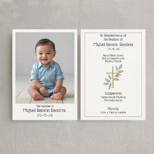 Eenvoudige foto doopkaart voor babyjongen als heri visitekaartje