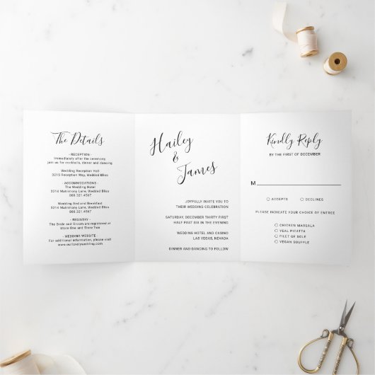 Eenvoudige foto Elegant Modern Wedding Drieluik Uitnodiging (Binnen)