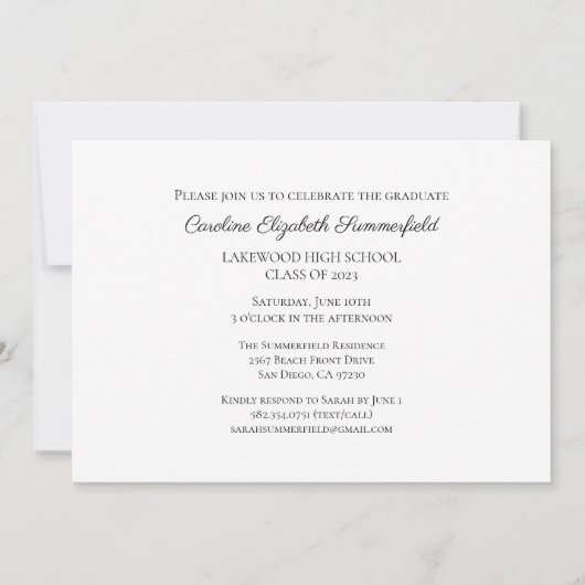 Eenvoudige foto Elegant Script Graduparty Kaart (Achterkant)