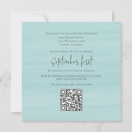 Eenvoudige foto Elegant Turquoise QR Code RSVP Oce Kaart (Achterkant)