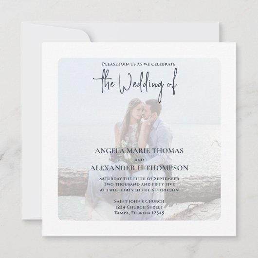 Eenvoudige foto Elegant Turquoise QR Code RSVP Oce Kaart (Voorkant)