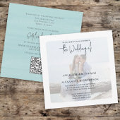 Eenvoudige foto Elegant Turquoise QR Code RSVP Oce Kaart