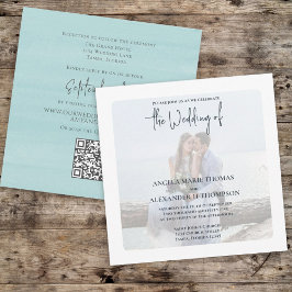 Eenvoudige foto Elegant Turquoise QR Code RSVP Oce Kaart