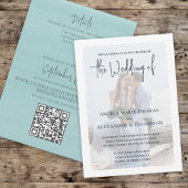 Eenvoudige foto Elegant Turquoise QR Code RSVP Oce Kaart