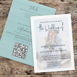 Eenvoudige foto Elegant Turquoise QR Code RSVP Oce Kaart