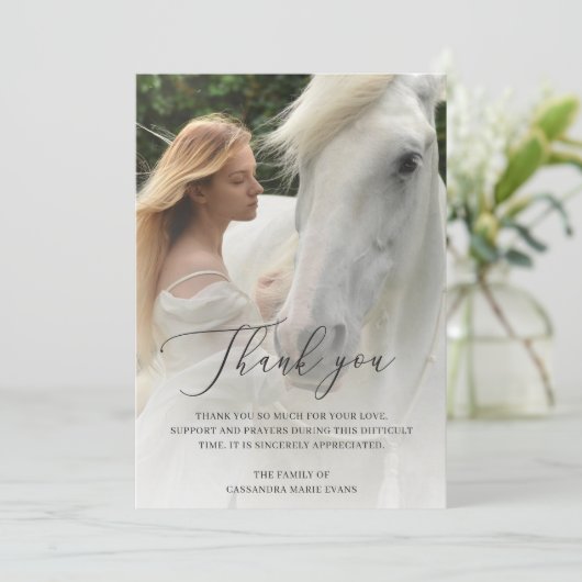 Eenvoudige foto Elegante begrafenis Bedankkaart (Staand voorkant)