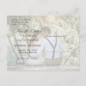 Eenvoudige foto-elegante scriptbruiloft slaat de d aankondigingskaart (Achterkant)