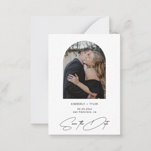 Eenvoudige foto-elegante scriptbruiloft slaat de d notitiekaartje (Voorkant)