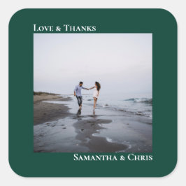 Eenvoudige foto Emerald Green Love & Bedankt Weddi Vierkante Sticker