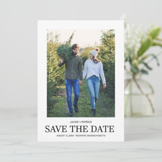 Eenvoudige foto en Typografie Weddenschap Save The Date (Staand voorkant)
