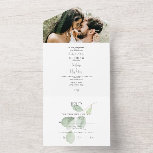 Eenvoudige foto Eucalyptus Beide ouders bruiloft All In One Uitnodiging (Binnen)