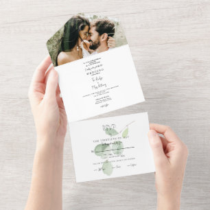 Eenvoudige foto Eucalyptus Beide ouders bruiloft All In One Uitnodiging