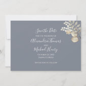 Eenvoudige foto Floral Dusty Blue Blush Flower Save The Date (Achterkant)