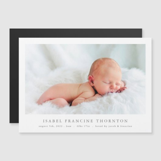 Eenvoudige foto geboorte aankondiging magnetische  (Voorkant / Achterkant)