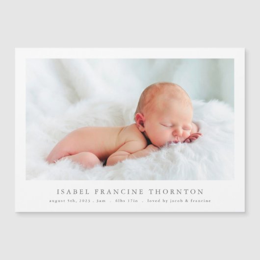 Eenvoudige foto geboorte aankondiging magnetische  (Voorkant)
