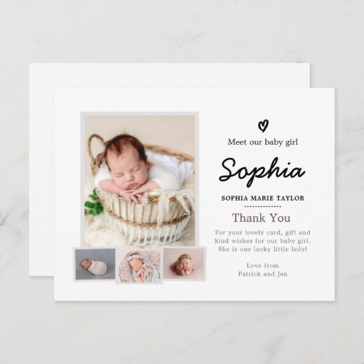 Eenvoudige foto-geboorteaankondiging, nieuw briefk briefkaart (Voorkant / Achterkant)