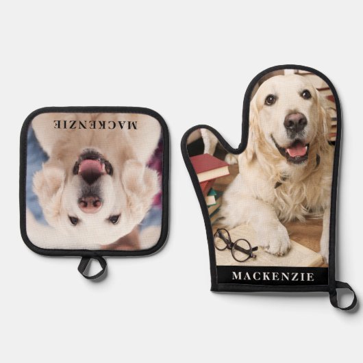 Eenvoudige foto gepersonaliseerde aangepaste kleur ovenwant & pannenlap set (Voorkant)