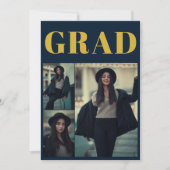 Eenvoudige foto Gold Border | Navy Blue Afstuderen Kaart (Voorkant)