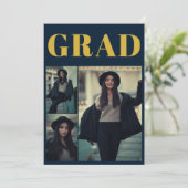 Eenvoudige foto Gold Border | Navy Blue Afstuderen Kaart (Staand voorkant)