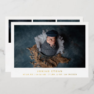 Eenvoudige foto Gold Foil Newborn Bancykondiging g Folie Uitnodiging