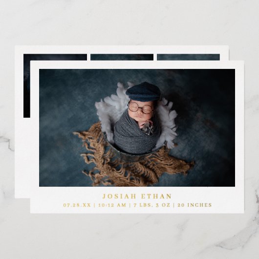 Eenvoudige foto Gold Foil Newborn Bancykondiging g Folie Uitnodiging (Voorkant / Achterkant)