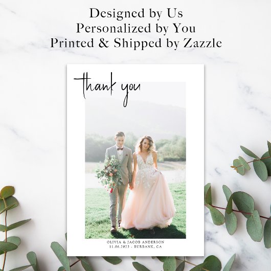 Eenvoudige foto-hand-brieftering Wedding Bedankkaart