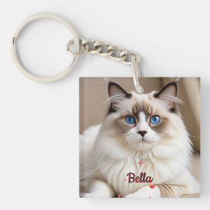 Eenvoudige Foto Harten Huisdier CAT Personaliseren Sleutelhanger