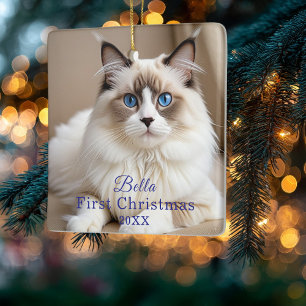 Eenvoudige foto huisdier kat 'Kerstmis' personalis Keramisch Ornament