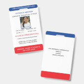 Eenvoudige foto-identificatie Nood Kinder-ID Badge (Voor- en achterkant)