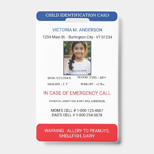 Eenvoudige foto-identificatie Nood Kinder-ID Badge (Voorzijde)