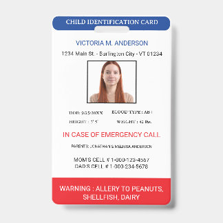Eenvoudige foto-identificatie Nood Kinder-ID Badge