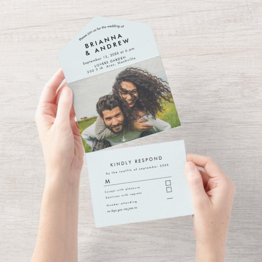 Eenvoudige foto in één bruiloft Uitnodigen All In One Uitnodiging (Afscheurbaar)