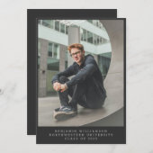 Eenvoudige foto-inkttypografie zwart Afstuderen Aankondiging (Voorkant / Achterkant)