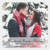 Eenvoudige foto kerstadreslabel vierkante sticker (Voorkant)