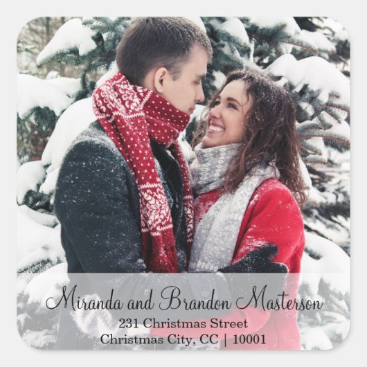 Eenvoudige foto kerstadreslabel vierkante sticker (Voorkant)